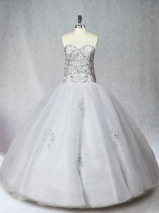 Exceptional Sleeveless Floor Length Beading Zipper Vestidos de Quinceanera with White