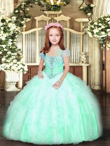 Cute Apple Green Sleeveless Beading and Ruffles Floor Length Little Girl Pageant Dress