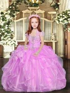 Lilac Straps Lace Up Beading and Ruffles Child Pageant Dress Sleeveless