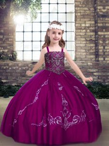 Most Popular Fuchsia Lace Up Little Girl Pageant Dress Beading Sleeveless Floor Length