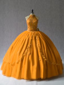 Orange Tulle Lace Up Sweet 16 Dress Beading