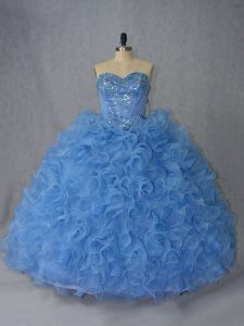 Free and Easy Sweetheart Sleeveless Organza Sweet 16 Quinceanera Dress Beading and Ruffles Brush Train Lace Up