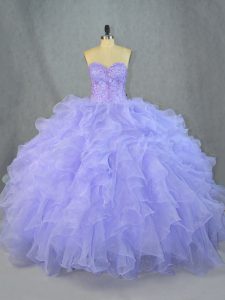 Flirting Lavender Sleeveless Beading and Ruffles Floor Length Vestidos de Quinceanera