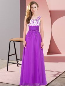 Flirting Chiffon Scoop Sleeveless Backless Appliques Quinceanera Court of Honor Dress in Purple