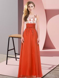 Rust Red Vestidos de Damas Wedding Party with Appliques Scoop Sleeveless Backless