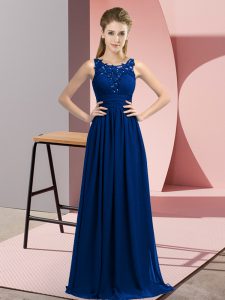 Inexpensive Royal Blue Scoop Zipper Beading and Appliques Dama Dress Sleeveless