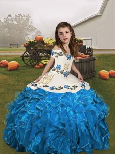 Exquisite Sleeveless Embroidery and Ruffles Lace Up Little Girls Pageant Dress