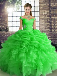 Floor Length Ball Gowns Sleeveless Green Quinceanera Gowns Lace Up