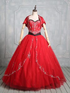 Floor Length Ball Gowns Sleeveless Red Sweet 16 Dress Lace Up