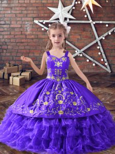 Excellent Floor Length Lavender Pageant Gowns For Girls Straps Sleeveless Lace Up