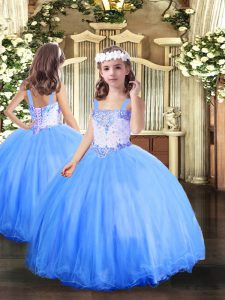 Tulle Sleeveless Floor Length Little Girl Pageant Dress and Beading