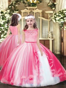 Pink Zipper Scoop Lace Little Girl Pageant Dress Tulle Sleeveless