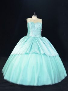 Dynamic Beading 15 Quinceanera Dress Aqua Blue Lace Up Sleeveless Floor Length