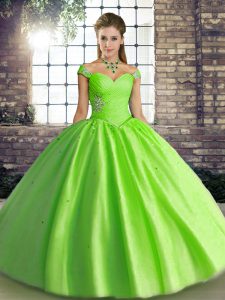 Floor Length Lace Up Quince Ball Gowns for Military Ball and Sweet 16 and Quinceanera with Beading