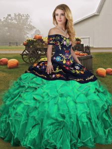 Perfect Green Sleeveless Embroidery and Ruffles Floor Length Quinceanera Gowns