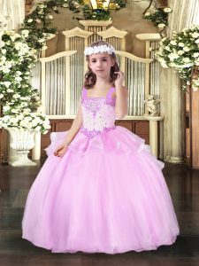 Beauteous Lilac Lace Up Kids Formal Wear Beading Sleeveless Floor Length