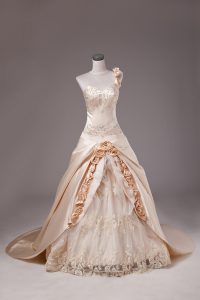 High End Champagne Sleeveless Embroidery and Hand Made Flower Lace Up 15th Birthday Dress
