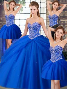 Stunning Royal Blue Sweetheart Neckline Beading and Pick Ups Quinceanera Dress Sleeveless Lace Up