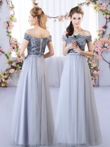 Tulle Sleeveless Floor Length Vestidos de Damas and Appliques