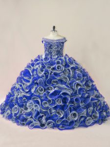 Sleeveless Beading and Ruffles Lace Up Vestidos de Quinceanera with Multi-color Court Train