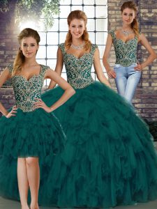 Organza Sleeveless Floor Length Quinceanera Dresses and Beading and Ruffles