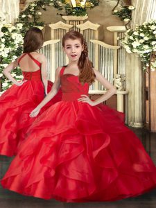 Tulle Sleeveless Floor Length Kids Pageant Dress and Ruffles and Ruching