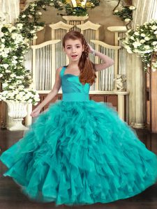 Latest Straps Sleeveless Tulle Little Girl Pageant Dress Ruffles Lace Up