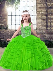 Straps Neckline Beading and Ruffles Little Girls Pageant Gowns Sleeveless Side Zipper