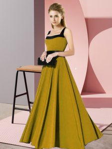 Brown Chiffon Zipper Dama Dress for Quinceanera Sleeveless Floor Length Belt