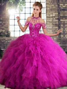 Beauteous Floor Length Ball Gowns Sleeveless Fuchsia Ball Gown Prom Dress Lace Up