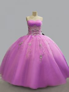 Custom Fit Lilac Ball Gowns Organza Strapless Sleeveless Beading Floor Length Lace Up Quinceanera Dress