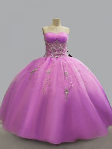 Custom Fit Lilac Ball Gowns Organza Strapless Sleeveless Beading Floor Length Lace Up Quinceanera Dress