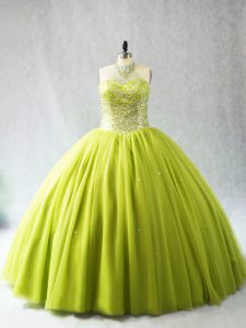 Top Selling Yellow Green Ball Gowns Beading Sweet 16 Quinceanera Dress Lace Up Tulle Sleeveless