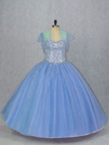 Floor Length Blue Vestidos de Quinceanera Sweetheart Sleeveless Lace Up