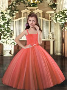 Floor Length Rust Red Pageant Gowns For Girls Straps Sleeveless Lace Up