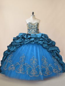 Dynamic Blue Sweet 16 Dresses Sweetheart Sleeveless Brush Train Lace Up