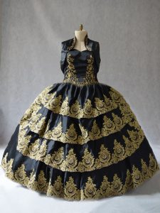 Custom Design Floor Length Black Quinceanera Dress Sweetheart Sleeveless Lace Up