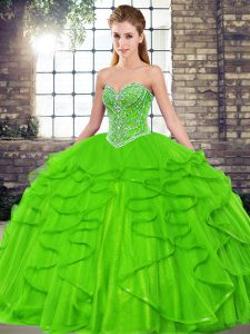 Quinceanera Gown Military Ball and Sweet 16 and Quinceanera with Beading and Ruffles Sweetheart Sleeveless Lace Up