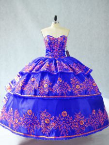 Blue Ball Gowns Sweetheart Sleeveless Embroidery and Ruffles Floor Length Lace Up Sweet 16 Quinceanera Dress