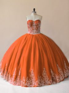 Floor Length Orange Quinceanera Dress Sweetheart Sleeveless Lace Up