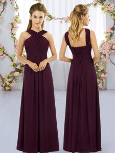 Floor Length Empire Sleeveless Burgundy Quinceanera Court of Honor Dress Lace Up