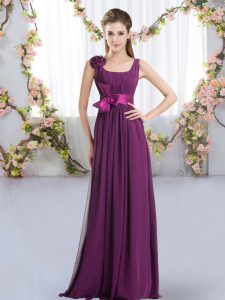 Floor Length Empire Sleeveless Dark Purple Quinceanera Dama Dress Zipper