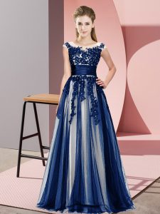 Adorable Scoop Sleeveless Zipper Quinceanera Court Dresses Navy Blue Tulle