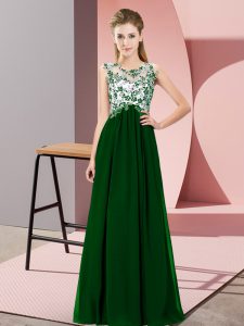 Most Popular Scoop Sleeveless Court Dresses for Sweet 16 Floor Length Beading and Appliques Dark Green Chiffon