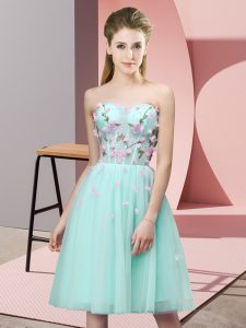 Apple Green Empire Appliques Quinceanera Dama Dress Lace Up Tulle Sleeveless Knee Length