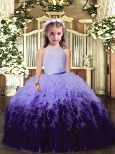 Sleeveless Tulle Floor Length Backless Little Girls Pageant Dress Wholesale in Multi-color with Beading and Ruffles