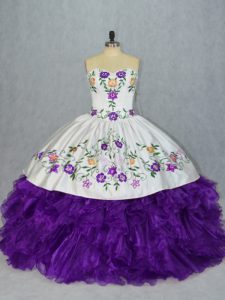 Sweetheart Sleeveless Organza 15th Birthday Dress Embroidery and Ruffles Lace Up