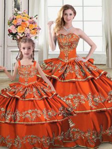 Luxurious Orange Sleeveless Satin and Organza Lace Up Quinceanera Dress for Sweet 16 and Quinceanera