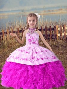 Lilac Sleeveless Organza Lace Up Winning Pageant Gowns for Wedding Party