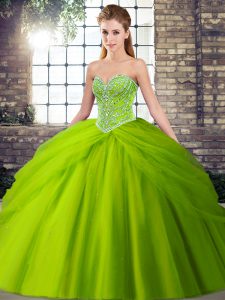 Dramatic Sleeveless Beading and Pick Ups Lace Up 15 Quinceanera Dress with Brush Train